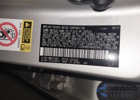 2017 Toyota Mirai z USA, uszkodzony, nr VIN JTDBVRBD9HA003452